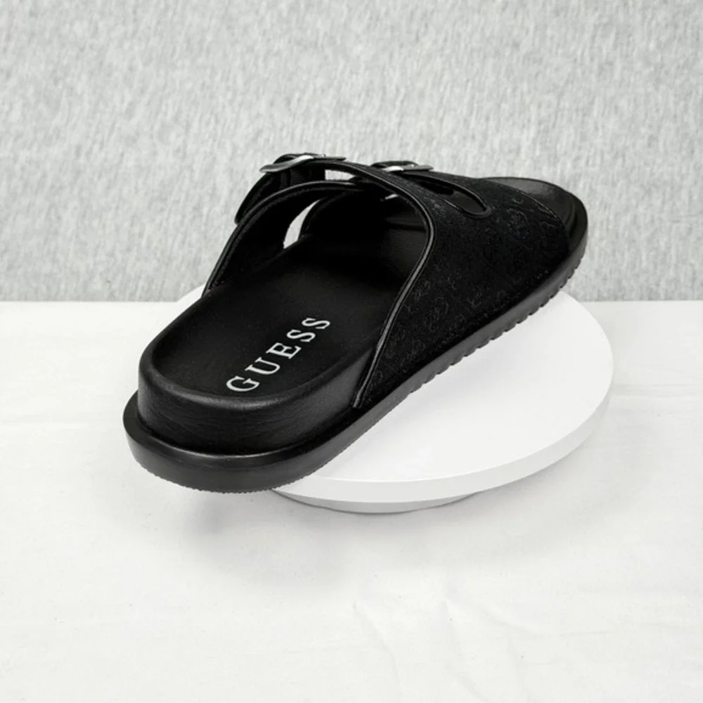 Guess‎ GMVerone Mens Slide Sandals Black Double Buckle Logo Strap Size 9 M